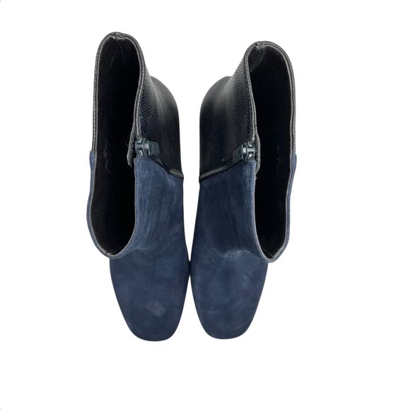 Donald J Pliner Jia Navy Suede Leather Textured Crocodile Square Toe Ankle Boots - Picture 3 of 10